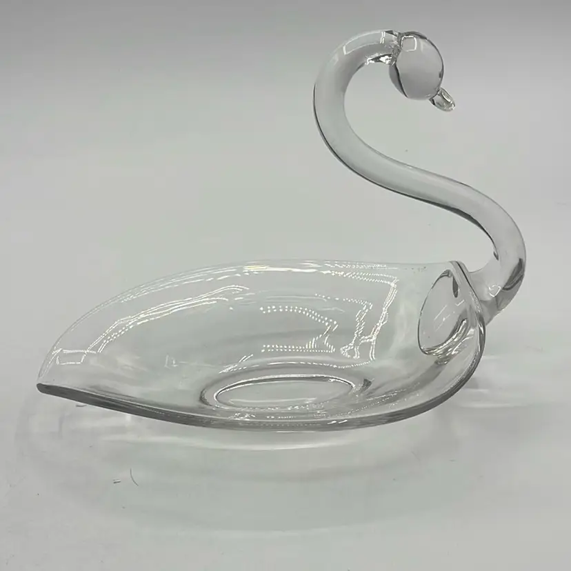 CANDY/NUT DISH Vintage Tiffin Duncan Miller 1950's Clear Glass Swan, 6 x 8”