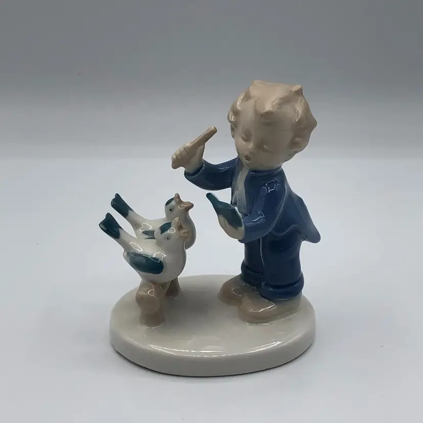 1950's Carl Scheidig Porcelain GDR Boy with Singing Birds Figure