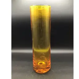 1721-Blenko Cylinder Vase Gold Orange Glows