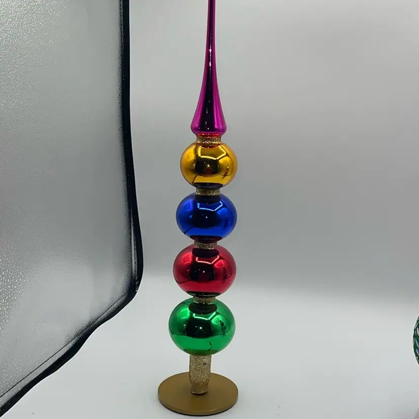 Christopher Radko Rainbow Finial Blown Glass Tree Topper 19 Inches