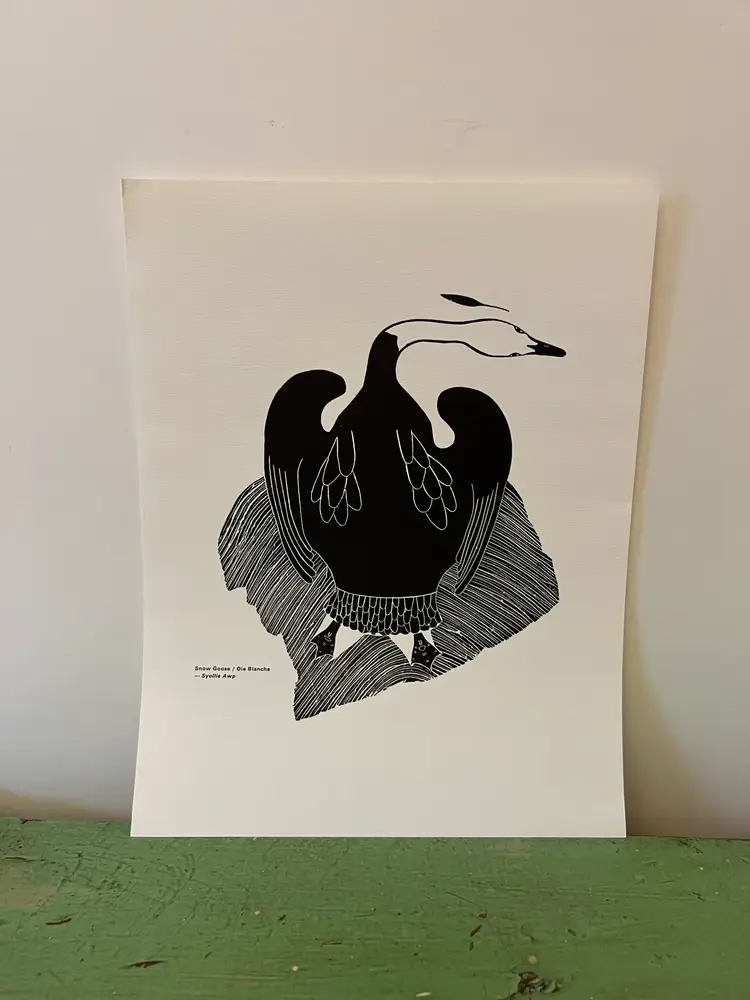 1970s Inuit Art Print- Snow Goose by Syollie Awp. Vintage Eskimo Fédération des Coopératives