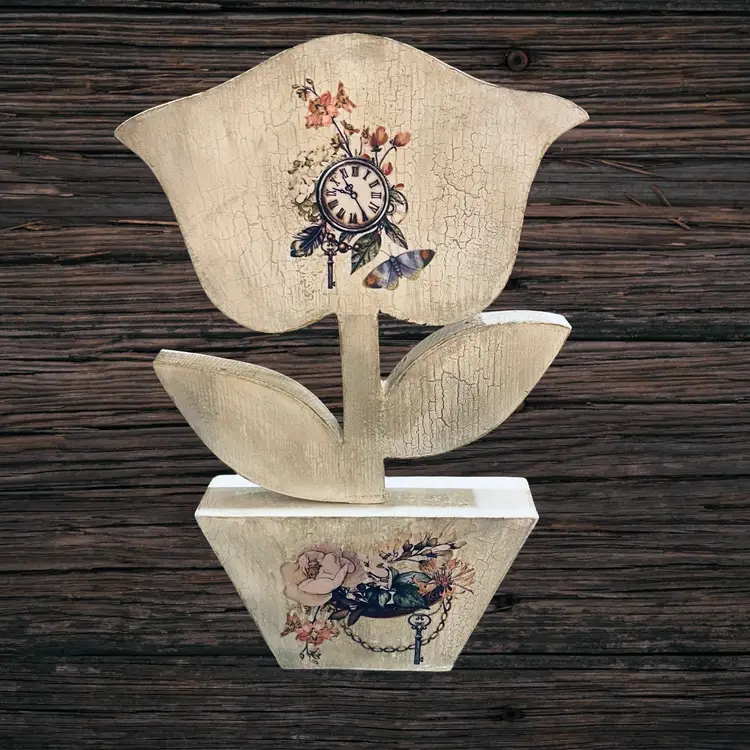 Upcycled Spring Wood Tall Flower Pink Floral Farmhouse Cottagecore French Country Cozycore Shelf Decor Distressed Easter 13” Tall Made By Me Drnksuzy OOAK Original