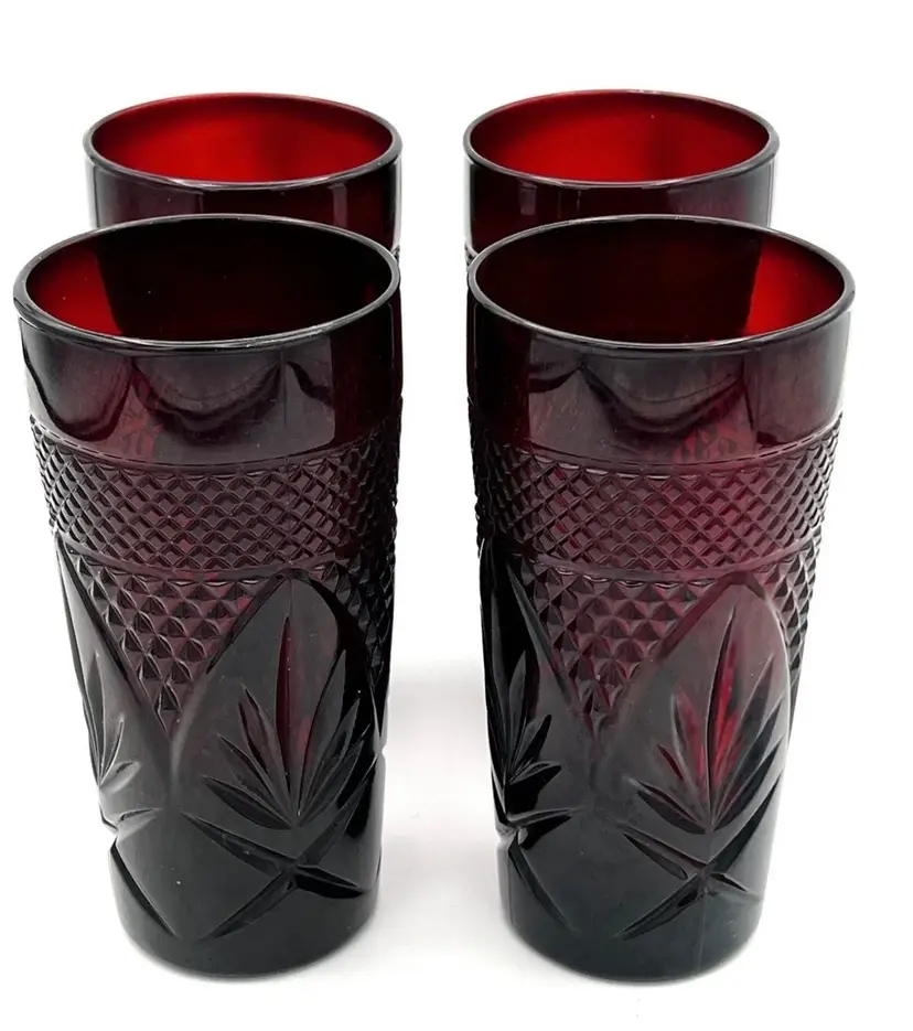 Set Of 4 “Antique Ruby” Red Tumblers Cristal D’arques-Durand Luminarc France
