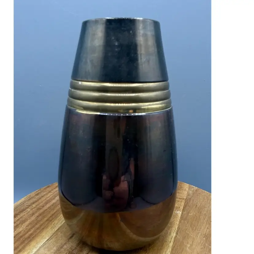Vintage Mixed Metal Ribbed Bud Vase - Tricolor Brass, Copper & Pewter Finish - 5 1/8"