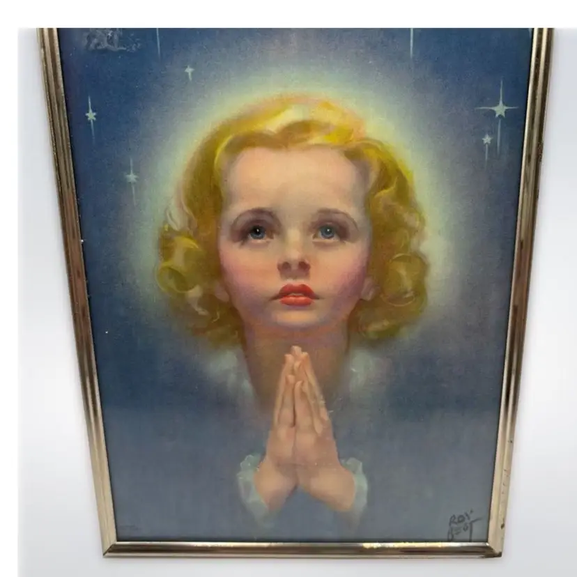Roy Best Vintage Paper Print Blonde Girl Praying 1930's 8" X 6” 