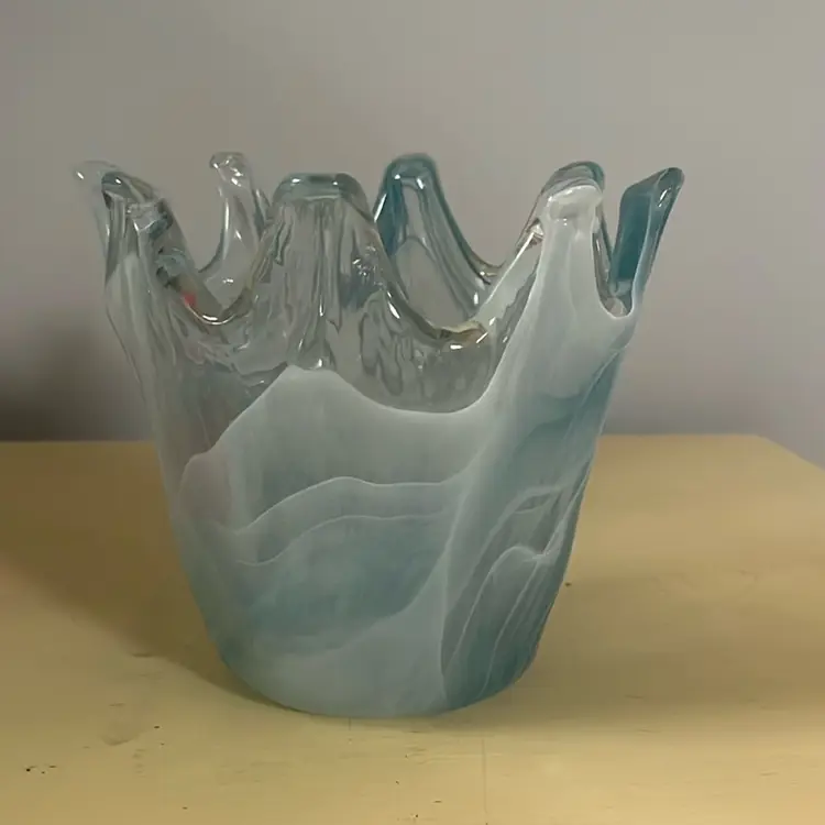 Hand Blown Blue Swirl Glass Vase