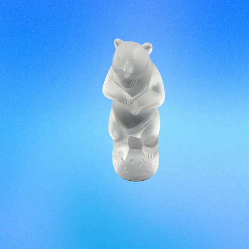 Lalique Bear On Ball Frosted 3” Tall x 1.5” Wide