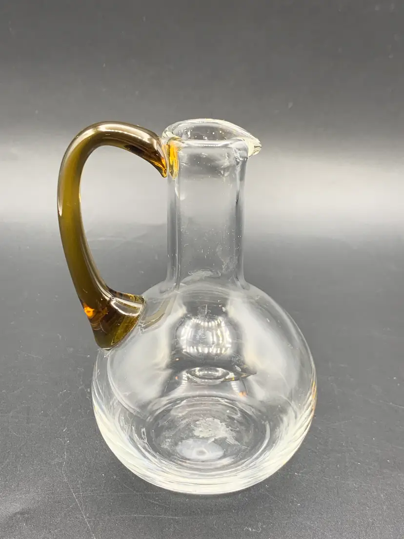 #36 - Glass Cruet Oil Vessel Applied Crystal Amber Handle 5” 1949~1969
