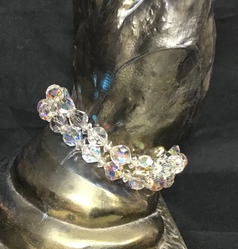 Crystal bracelet, 2 strand, AB coated, faceted crystals, safety chain, wire