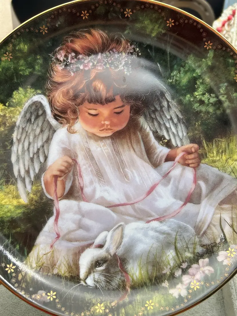 #01 Vintage Bradford Exchange Angel’s Kindness Plate Donna Brooks Angel Bunny 8” Collector Plate