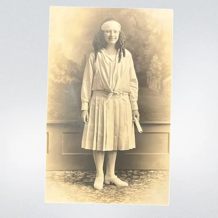Antique Photo Postcard Girl With Curls