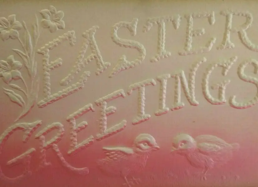 Easter Greetings Postcard Vintage Original Airbrush Chicks Flowers Embossed