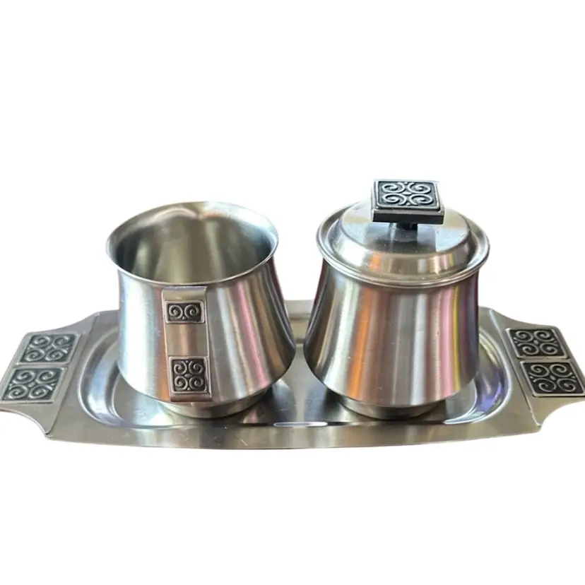 MCM Vintage Rogers Stainless Steel Coffee Set:Sugar,Creamer and Tray Ex Cond