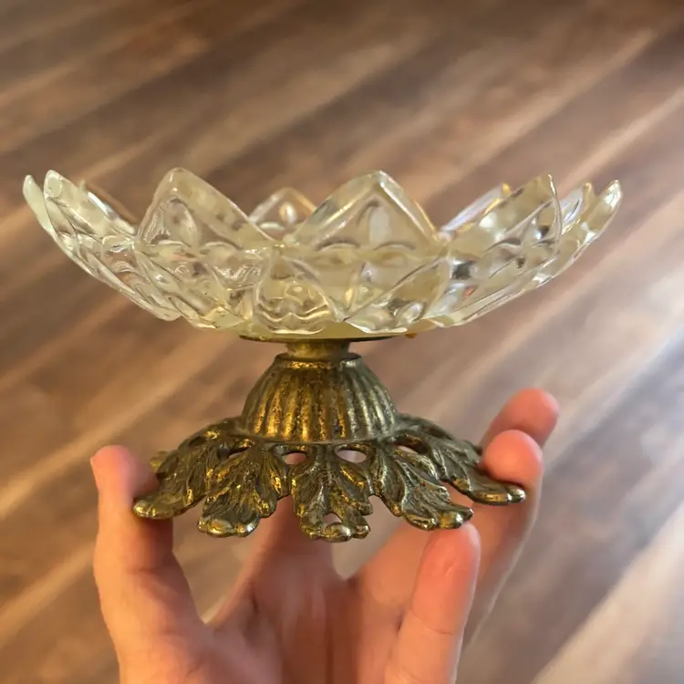 Vintage Brass & Glass Floral Candy Dish
