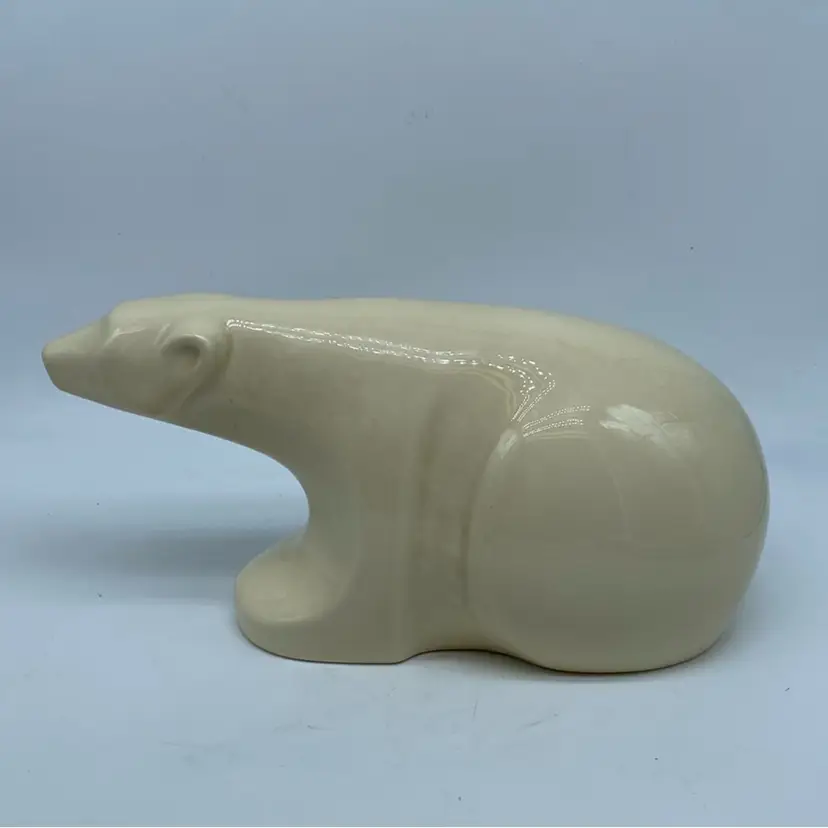 #1410 Signed mid-20th century Canadian Northern Pottery ceramic polar bear figurine.