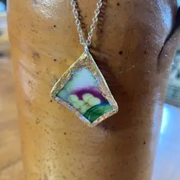 Broken Pottery Artisan Made Grape Pendant Fruit Plate Handcrafted Necklace 1 in x 1.25 in