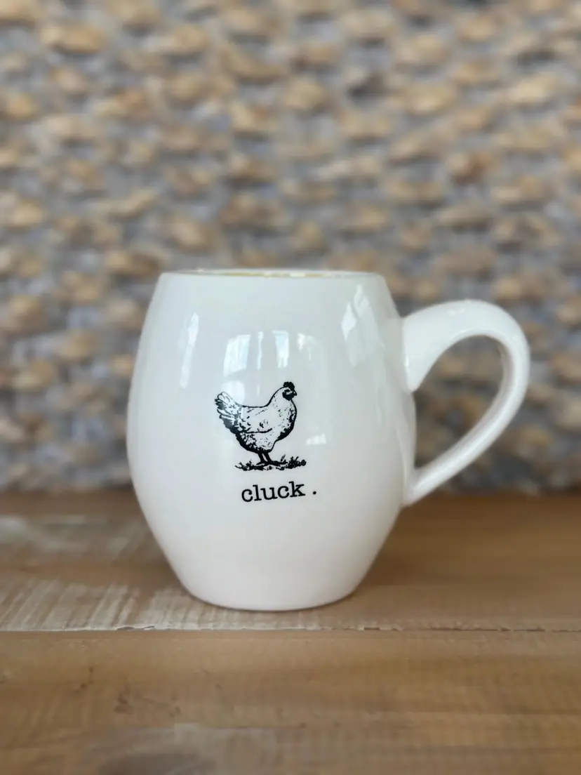 Cluck Rooster/Chicken Mug Magenta with Yellow Interior Rae Dunn