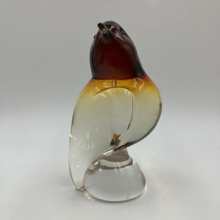 Vintage Signed Renato Anatra Murano Italy Brown to Clear Glass Bird (#1)