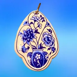 Vintage Delft-Like Porcelain Double-Sided Cobalt Blue White Floral Pendant