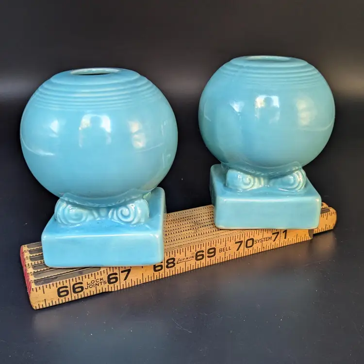 Vintage Set of (2) Fiesta by Homer Laughlin Turquoise Bulb Candlestick Holders