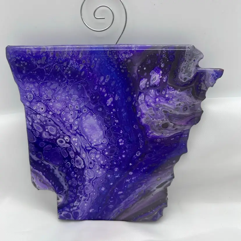 Original Artwork. Acrylic Pour Painted Arkansas Ornament Sealed With Resin.