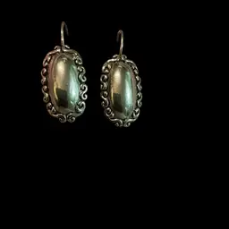 Beautiful Vintage Silvertone Lever Back Pierced Earrings. Polishes Domed Like Oblong Shape With  Drop Like Dangle & Swirl Beaded Designed Border. Beautiful Earrings.