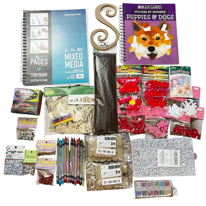 6 Plus Pounds of Crafting Supplies: Beads, Crafts Kits, Pom Poms & Bows