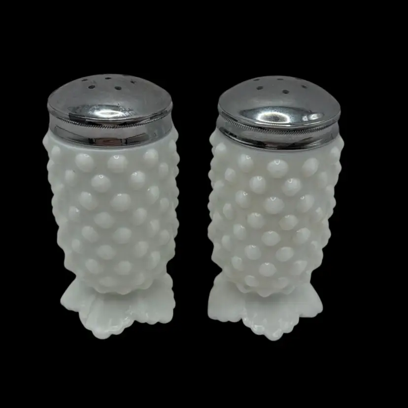 Vintage Fenton Hobnail White Milk Glass Salt And Pepper Shakers, 3-1/2” Tall