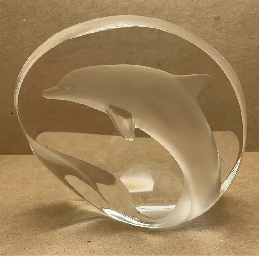 Mats Jonasson Signed & Numbered Crystal 4" Paperweight Dolphin Sweden
