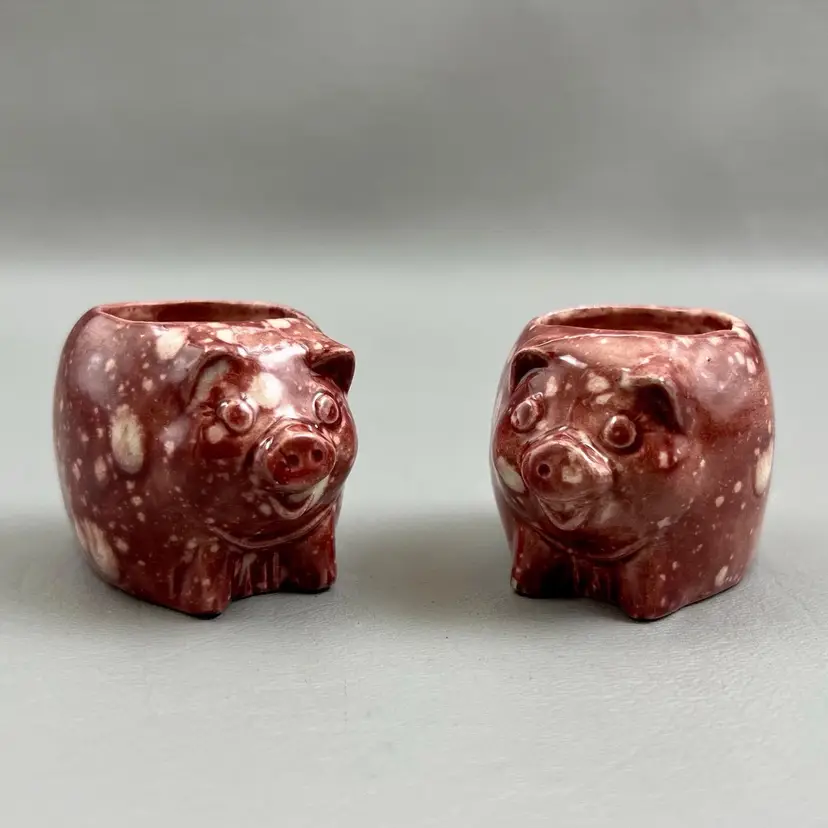 Set Of 2 Pot Belly Pig Pots Planters Pots Brick Red 2x1.5" Ceramic Signed DW