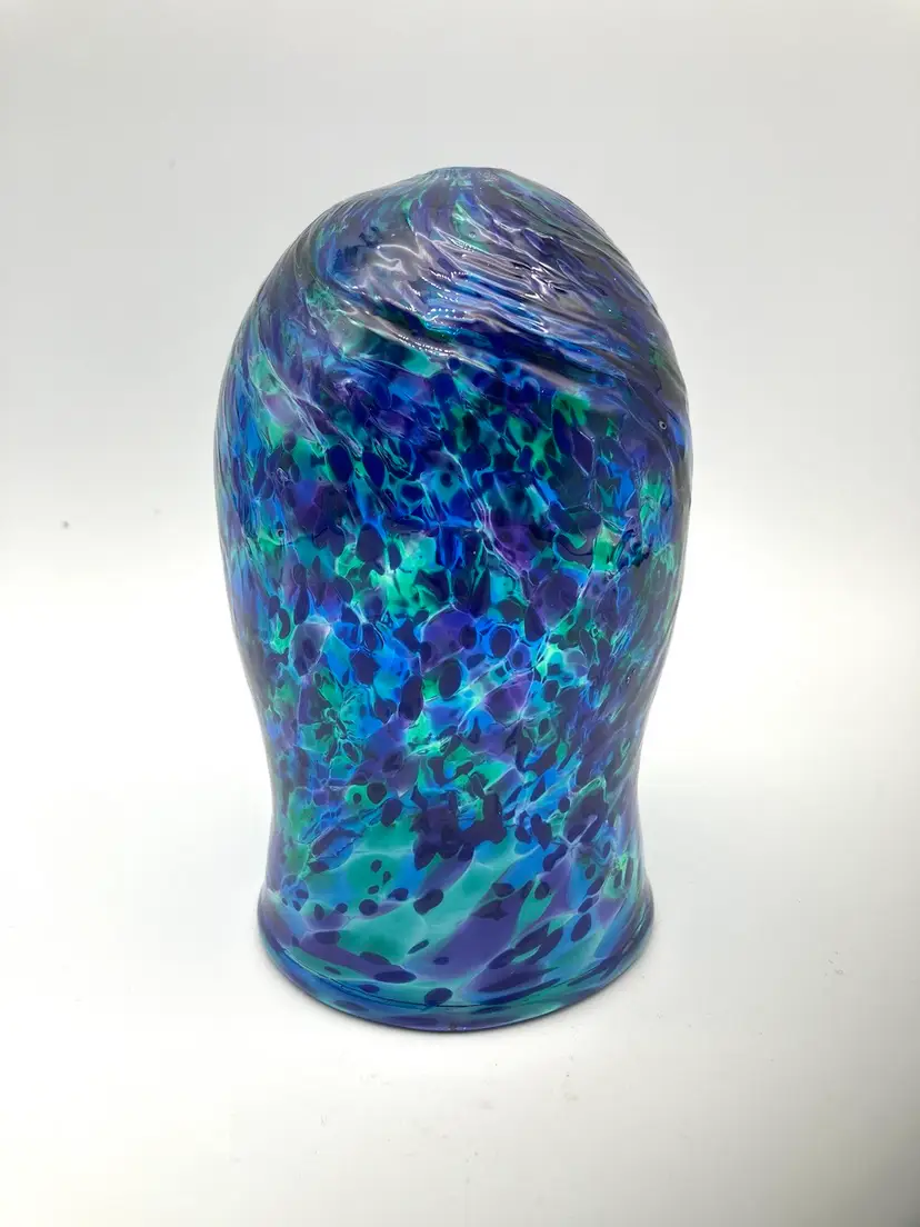 BIN - Art Glass Hanging 5.5" Blue and Purple Speckled Pendant Light Signed