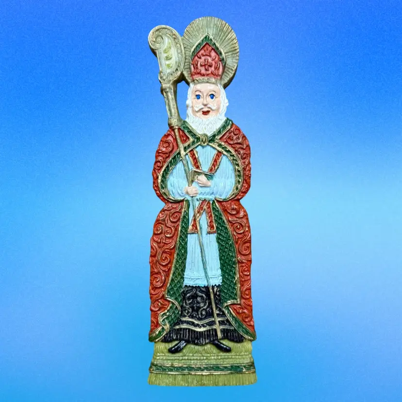 Lg Vintage Wax Ornament Cast From Antique German Mold | St. Nicholas 8.75”