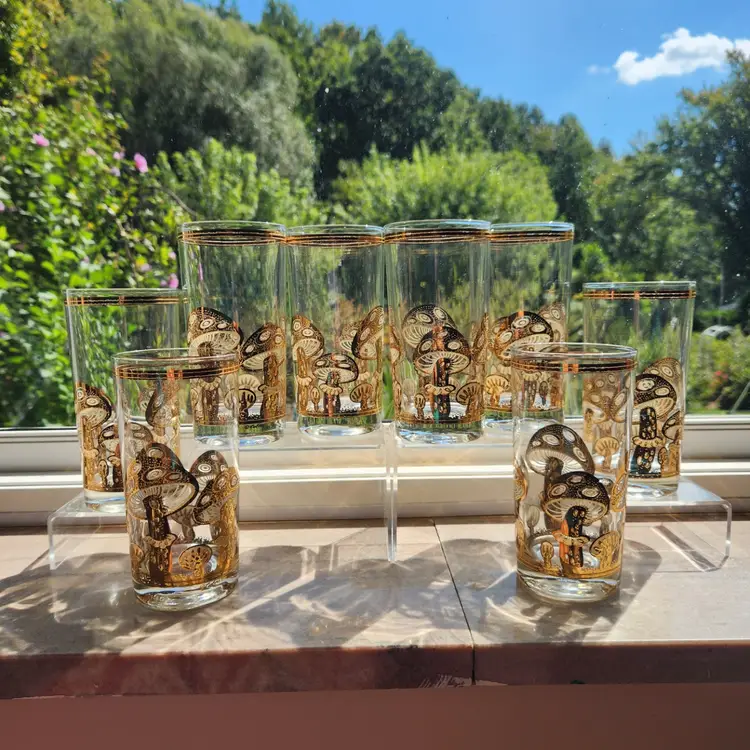 Set of 4 Culver Mushroom Highball Glasses 22K Gold Tumbler Signed MCM Barware – USA (NY)