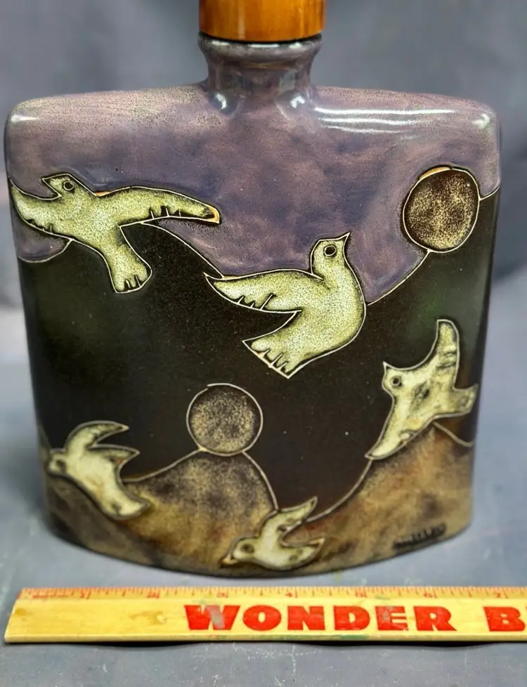 Mara Pottery Doves Bird Decanter Vase Birds Heavy Stoneware Peace Dove