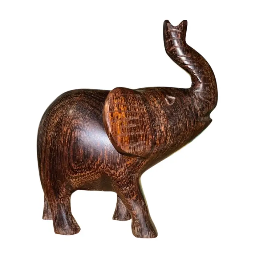 Wooden Carved Elephant Figurine 4”