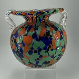 Colorful Murano Art Glass Vase With Handles