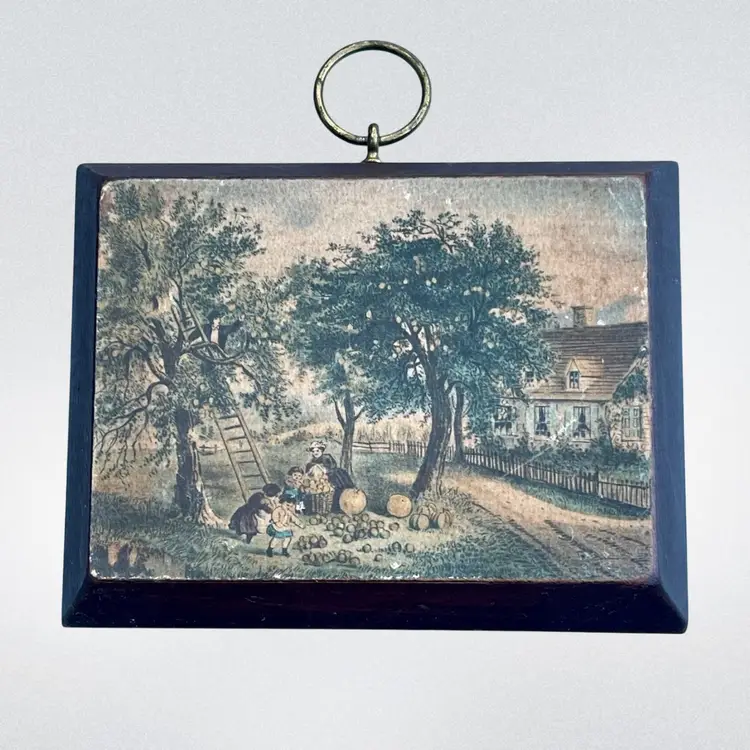 Set Of Three Vintage Seasonal Plaques Wood With Lithograph