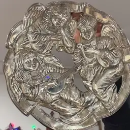 Godinger Silver Plated Round 3 Curb Angel Wall Decor Trivet 9”