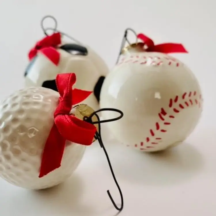 Vintage Charlee McGee Sports Ball Ornaments Ceramic Christmas Vintage