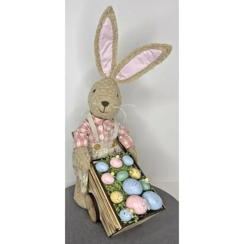 Easter Girl Bunny Rabbit with Egg Cart Tabletop Accent ~ Ashland Brand