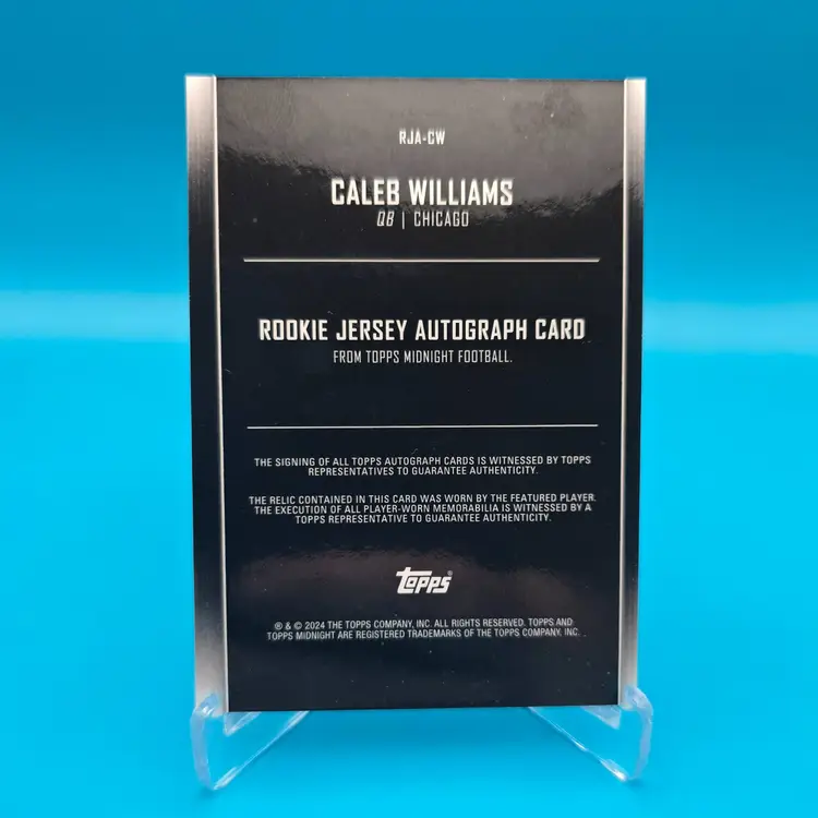 Caleb Williams 2024 Topps Midnight Rookie Jersey Autograph Card 39/75 Chicago Bears