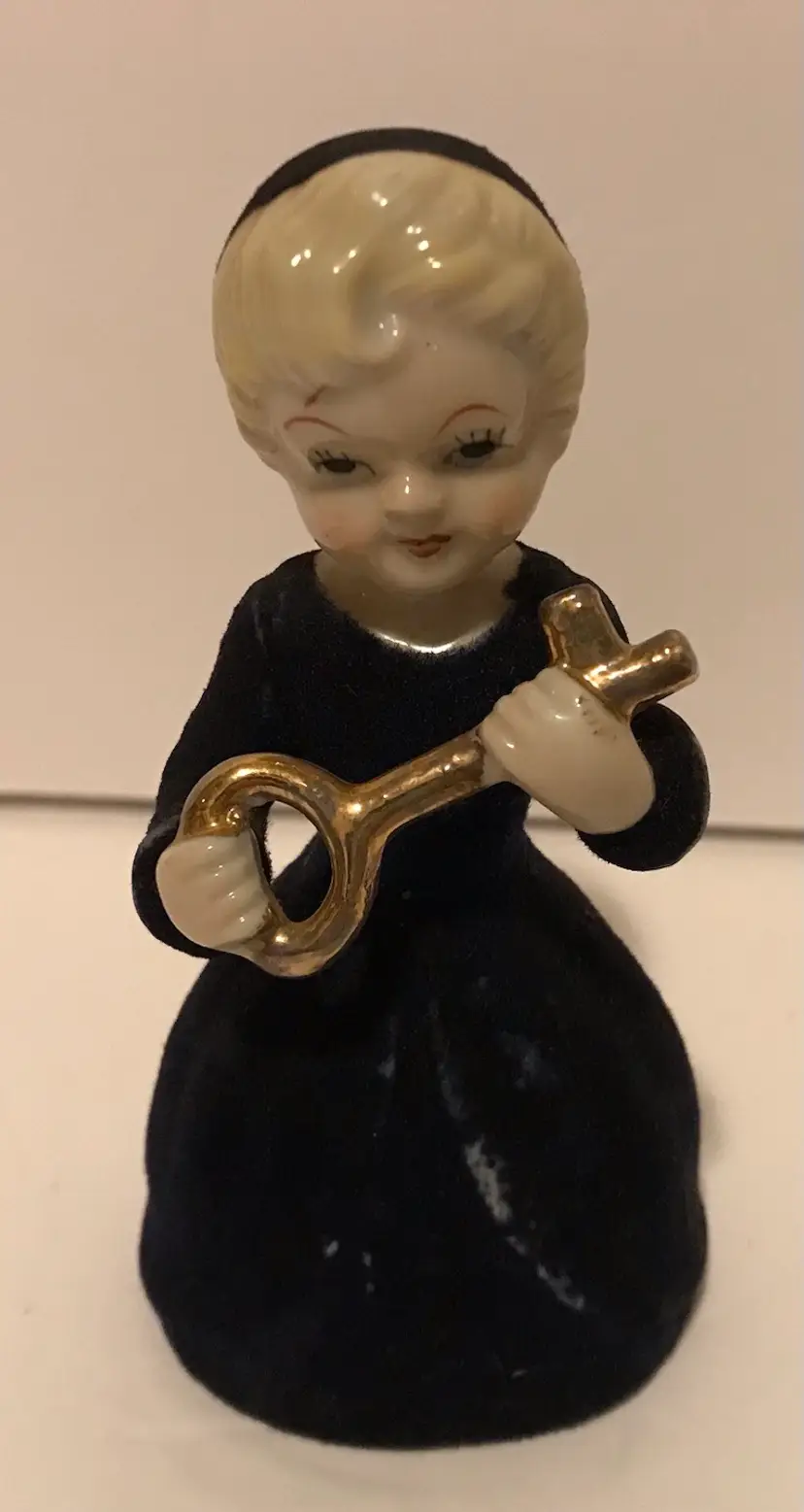 Vintage Flocked Blonde Girl With Gold Key Marked Made In Japan