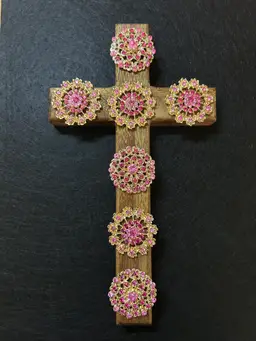 Brooch Cross - Pink - Handmade