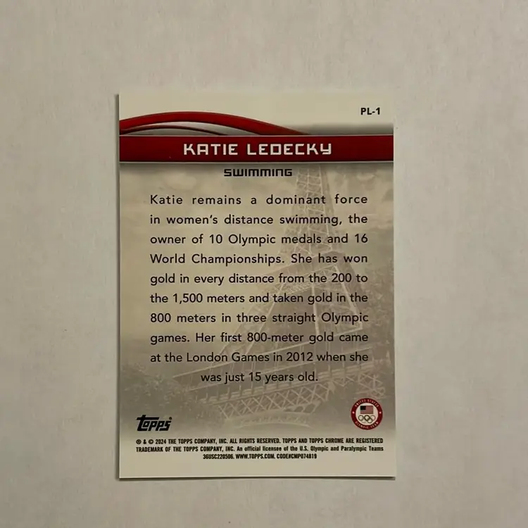 Katie Ledecky 2024 Topps Chrome US Olympic & Paralympic Hopefuls To Paris With Love Green Refractor /99