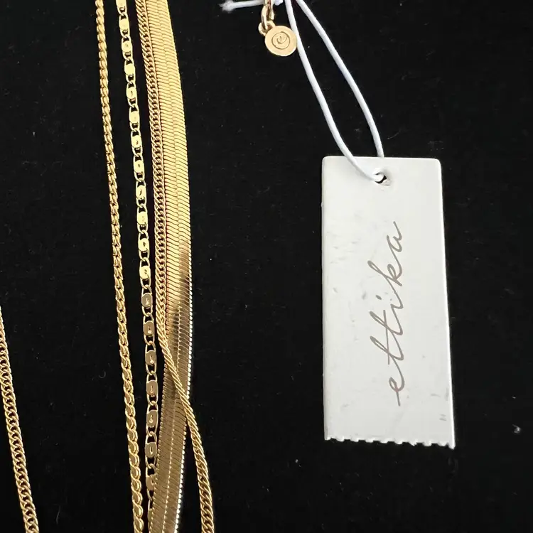 Ettika 18K Gold Plated Chains Layered Cubic Zirconia Pendant Necklace NWT