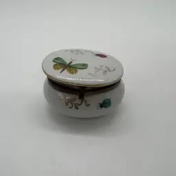Lenwile Ardalt Porcelain Hinged Trinket Jewelry Box Hand Painted Bug Butterfly Beetle