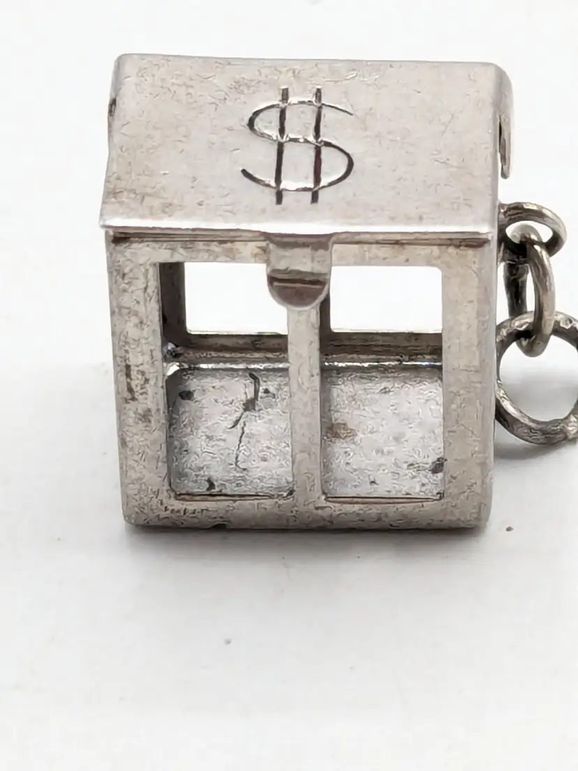 Vintage Sterling Silver Money Box Articulated Charm Jewelry