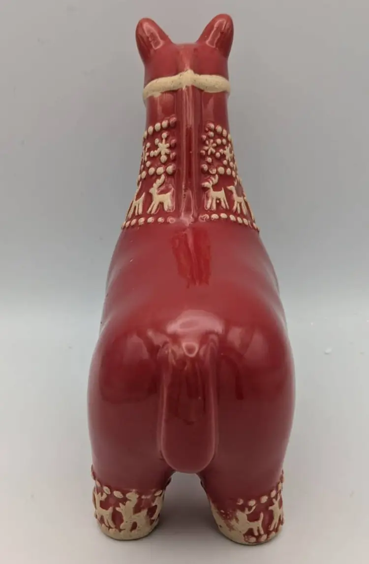 Vintage Red Ceramic Dala Horse Figurine Red And Cream Colored