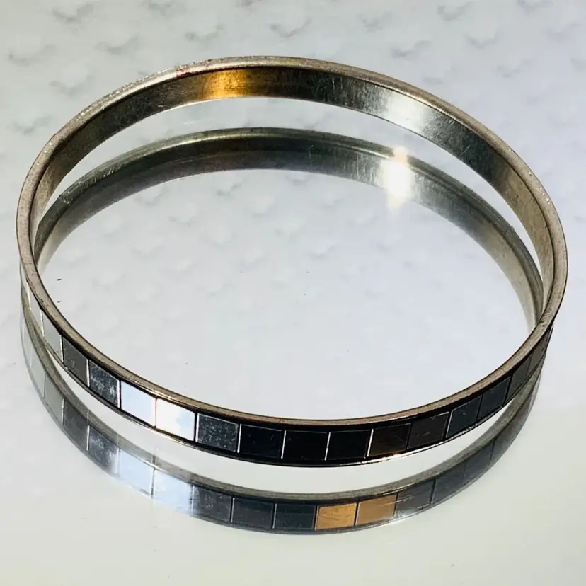 Sparkly Shinny  Vintage Costume Jewelry Stainless Steel Bangle Or Bracelet 