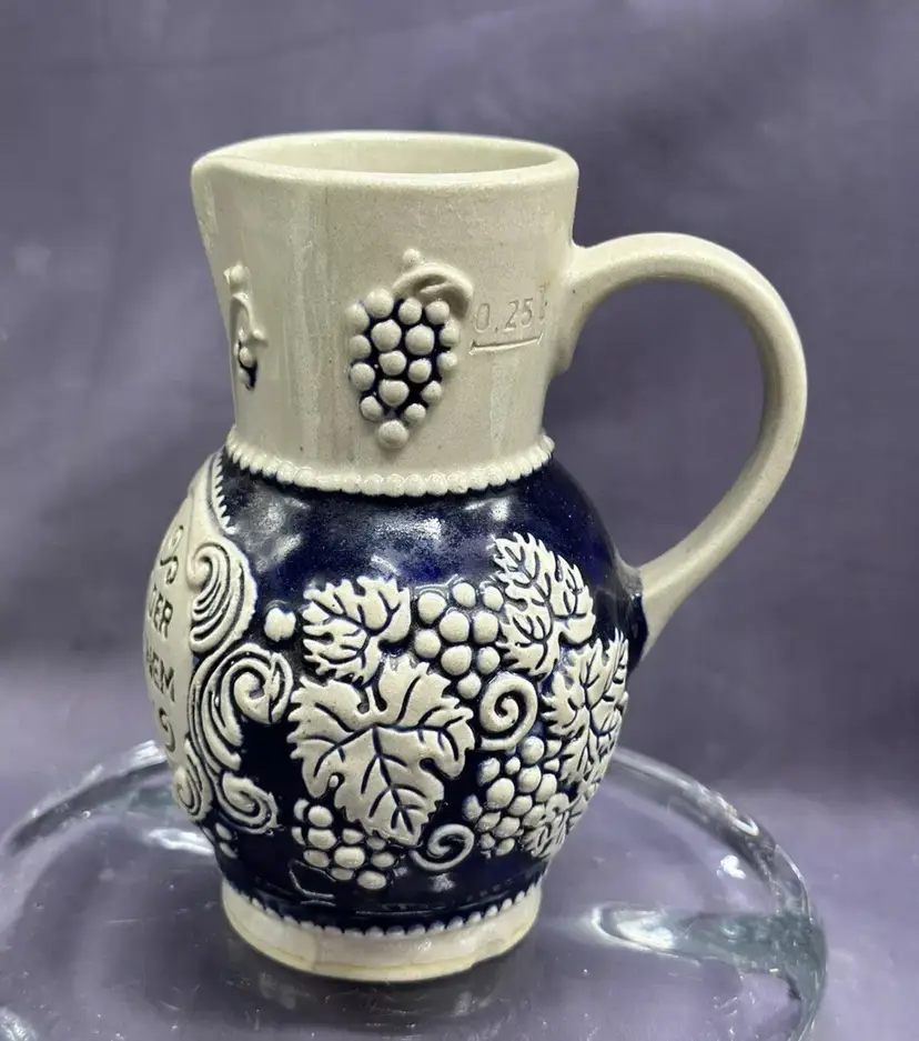 SALE Marzi & Remy Stoneware Pitcher Grapes Heidburg Germany 2956 Cobalt Pristine